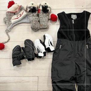 Snow pant and waterproof mittens + sock monkey set